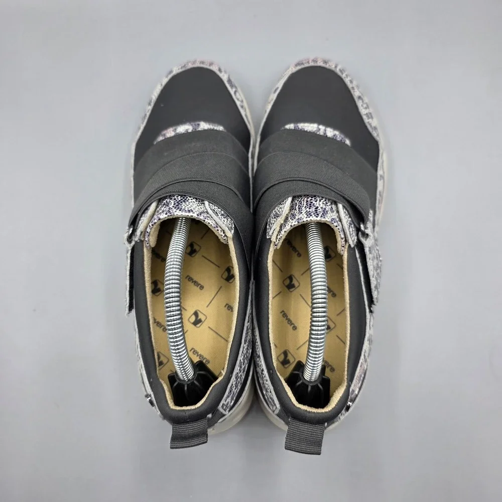 Revere Virginia Sneakers Womens 7 Silver‎ Gray Leather Leopard Slip On Shoes